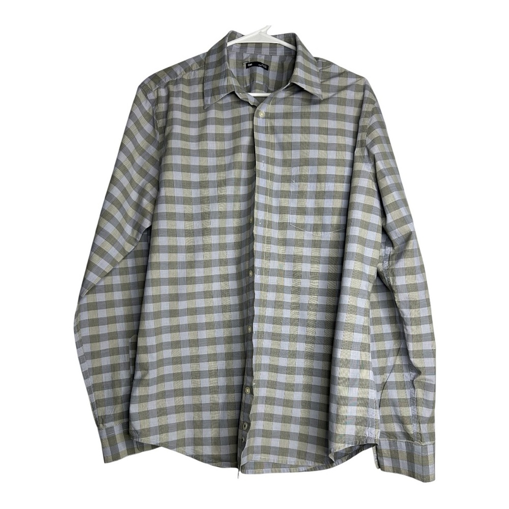 GAP Men's Blue and Gray Plaid Shirt